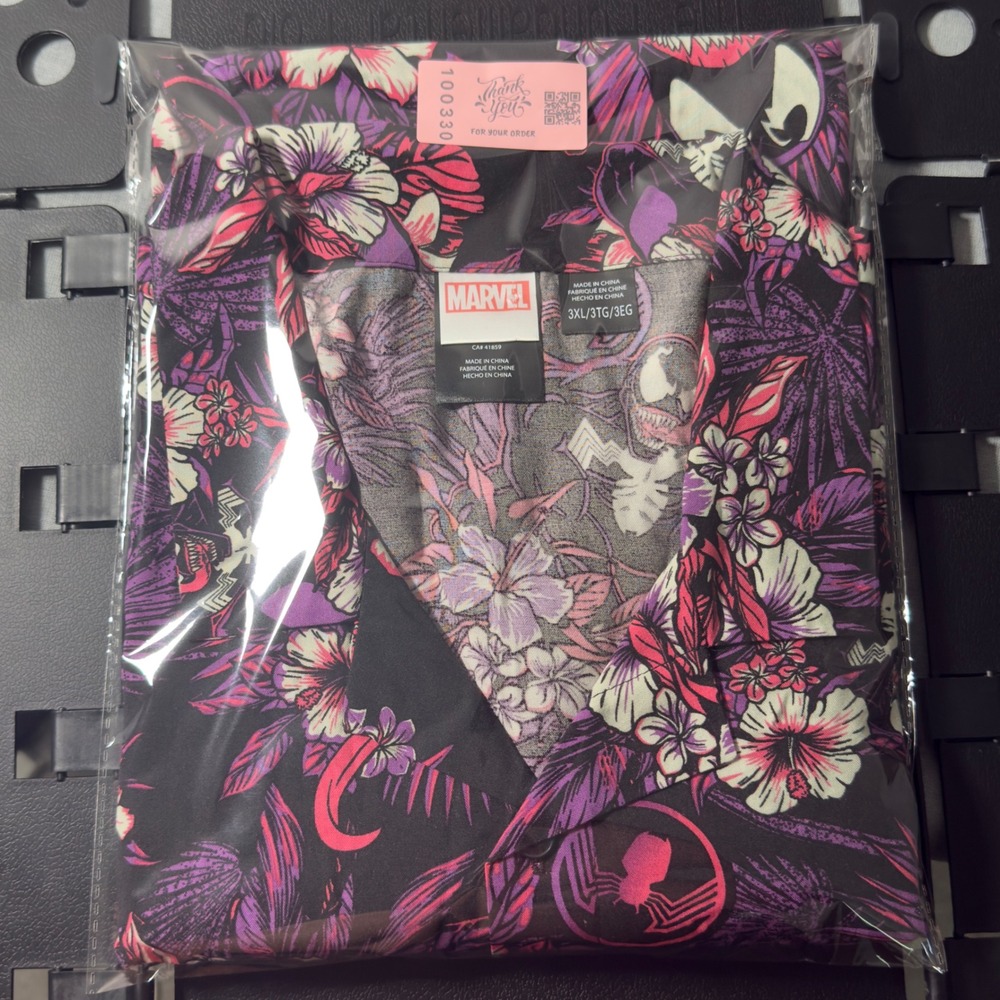 Marvel Venom Button Down Shirt Mens 3XL Black Purple Tropical Floral Excellent - Picture 11 of 11